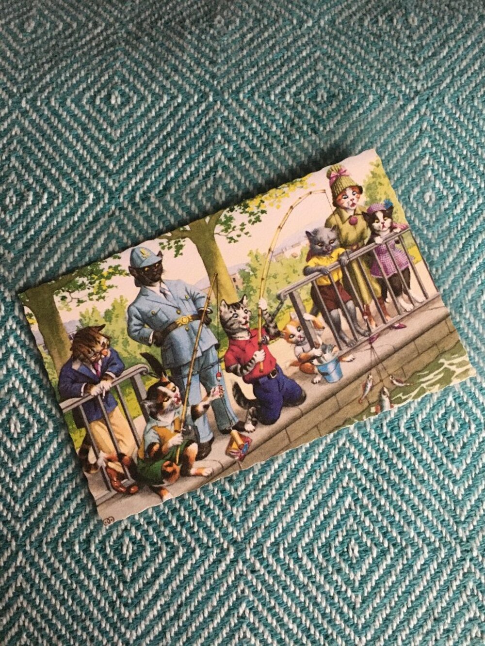 Vintage Alfred Mainzer Anthropomorphic Fishing Cats With Police Postcard